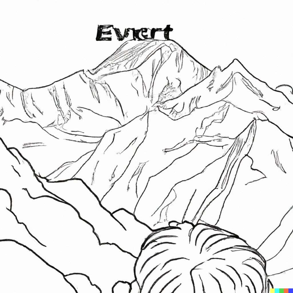 someone gazing at Mount Everest, coloring book